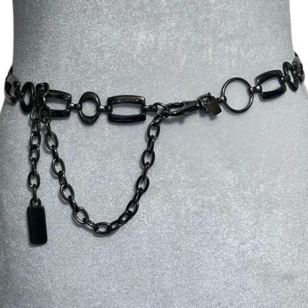 Vtg Metal Link Chain Belt Women's Large Gunmetal Geometric Oval Rectangular Link